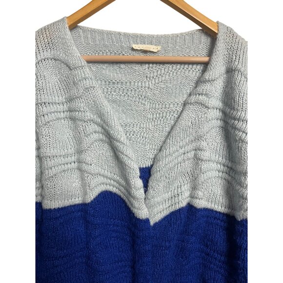 Promesa Women Oversized S Color Block Blue Knit Cardigan Sweater Grandma Core - Picture 2 of 14